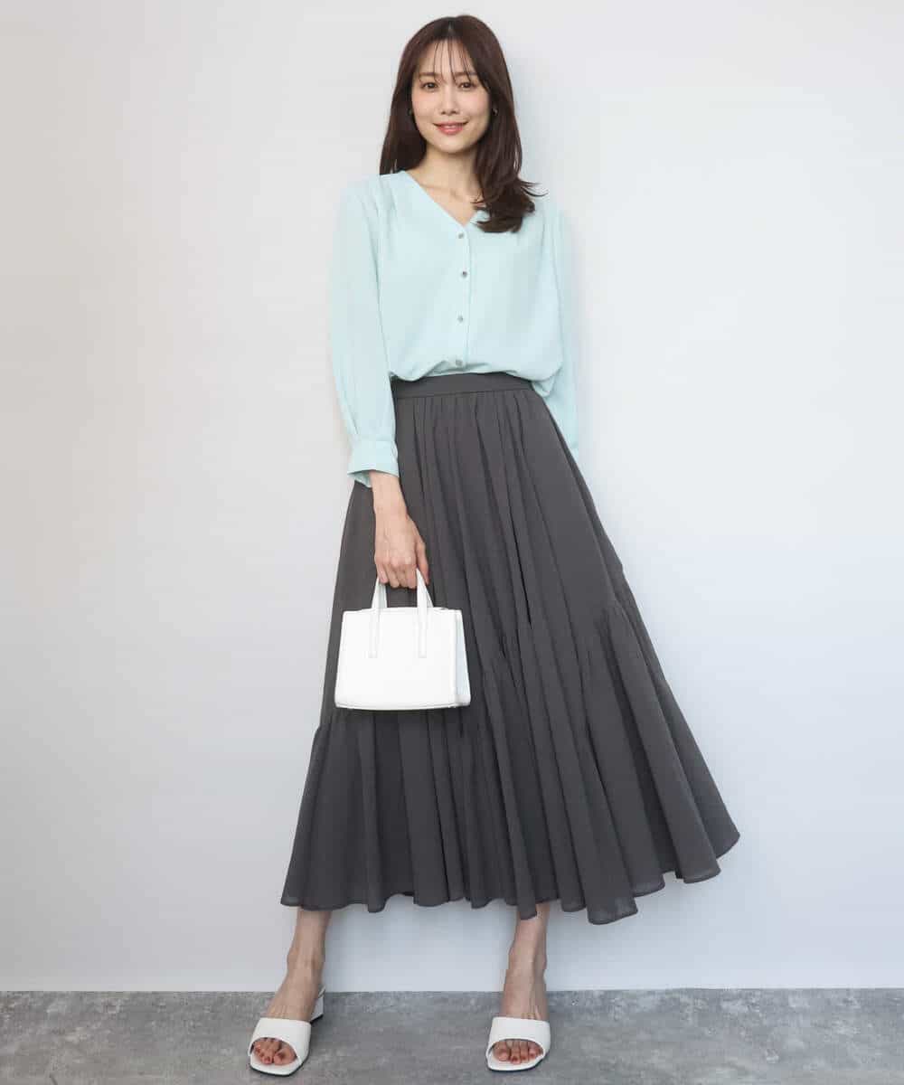 FKHGD47170 MK MICHEL KLEIN(MK ミッシェルクラン) コットンシフォンギャザースカート/洗える ダークグレー