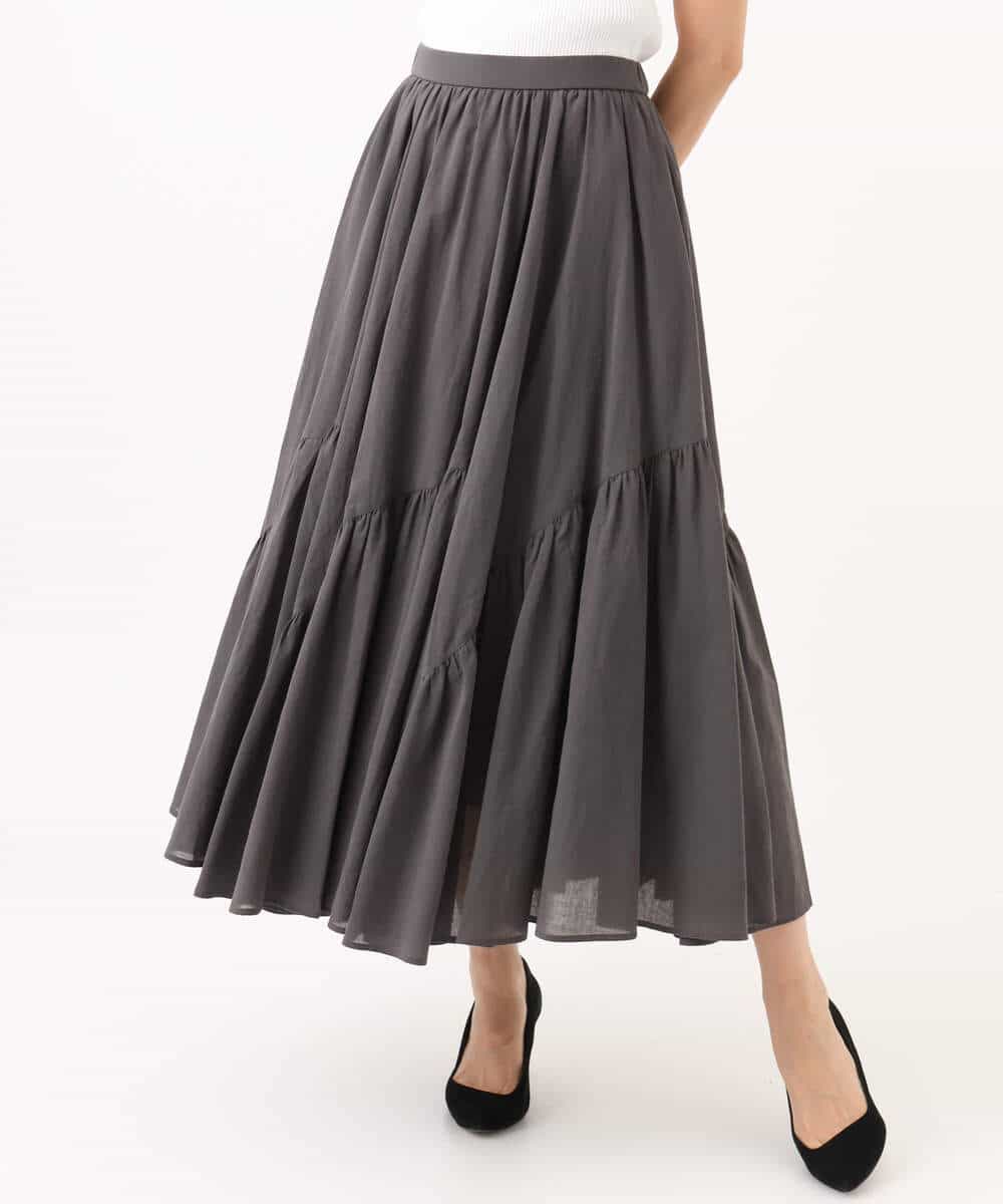 FKHGD47170 MK MICHEL KLEIN(MK ミッシェルクラン) コットンシフォンギャザースカート/洗える ダークグレー