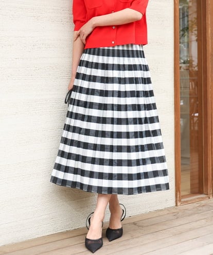 FKHGD52140 MK MICHEL KLEIN [洗える]シアーチェックストライプ柄リバーシブルスカート