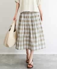 FKHGD52140 MK MICHEL KLEIN(MK ミッシェルクラン) [洗える]シアーチェックストライプ柄リバーシブルスカート ベージュ×ライトグレー