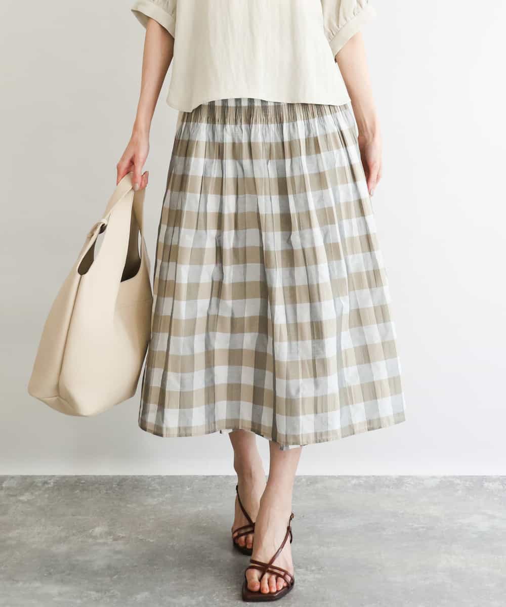 FKHGD52140 MK MICHEL KLEIN(MK ミッシェルクラン) [洗える]シアーチェックストライプ柄リバーシブルスカート ベージュ×ライトグレー