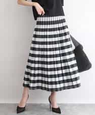 FKHGD52140 MK MICHEL KLEIN(MK ミッシェルクラン) [洗える]シアーチェックストライプ柄リバーシブルスカート ベージュ×ライトグレー