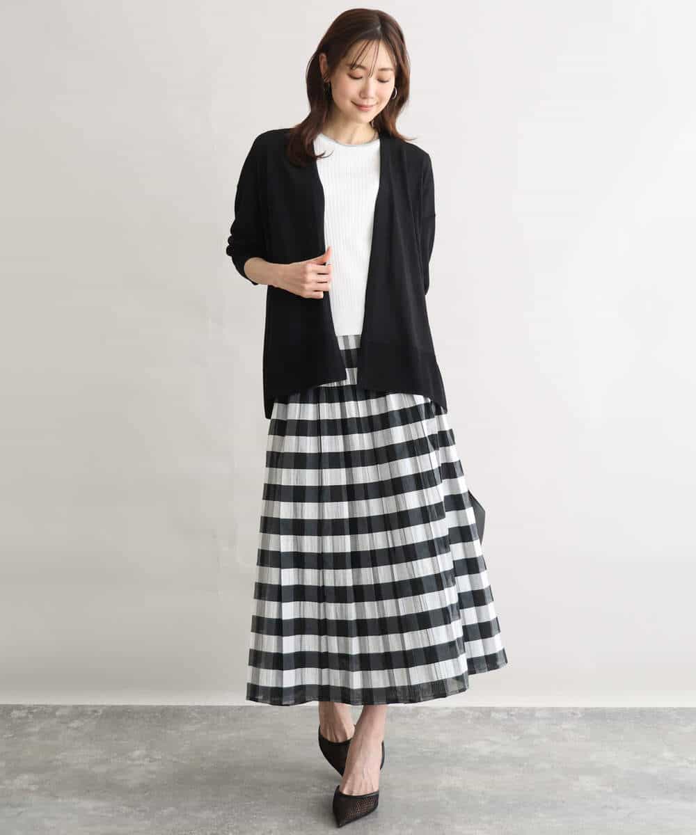 FKHGD52140 MK MICHEL KLEIN(MK ミッシェルクラン) [洗える]シアーチェックストライプ柄リバーシブルスカート ベージュ×ライトグレー