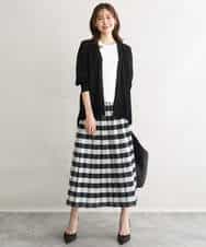 FKHGD52140 MK MICHEL KLEIN(MK ミッシェルクラン) [洗える]シアーチェックストライプ柄リバーシブルスカート ベージュ×ライトグレー