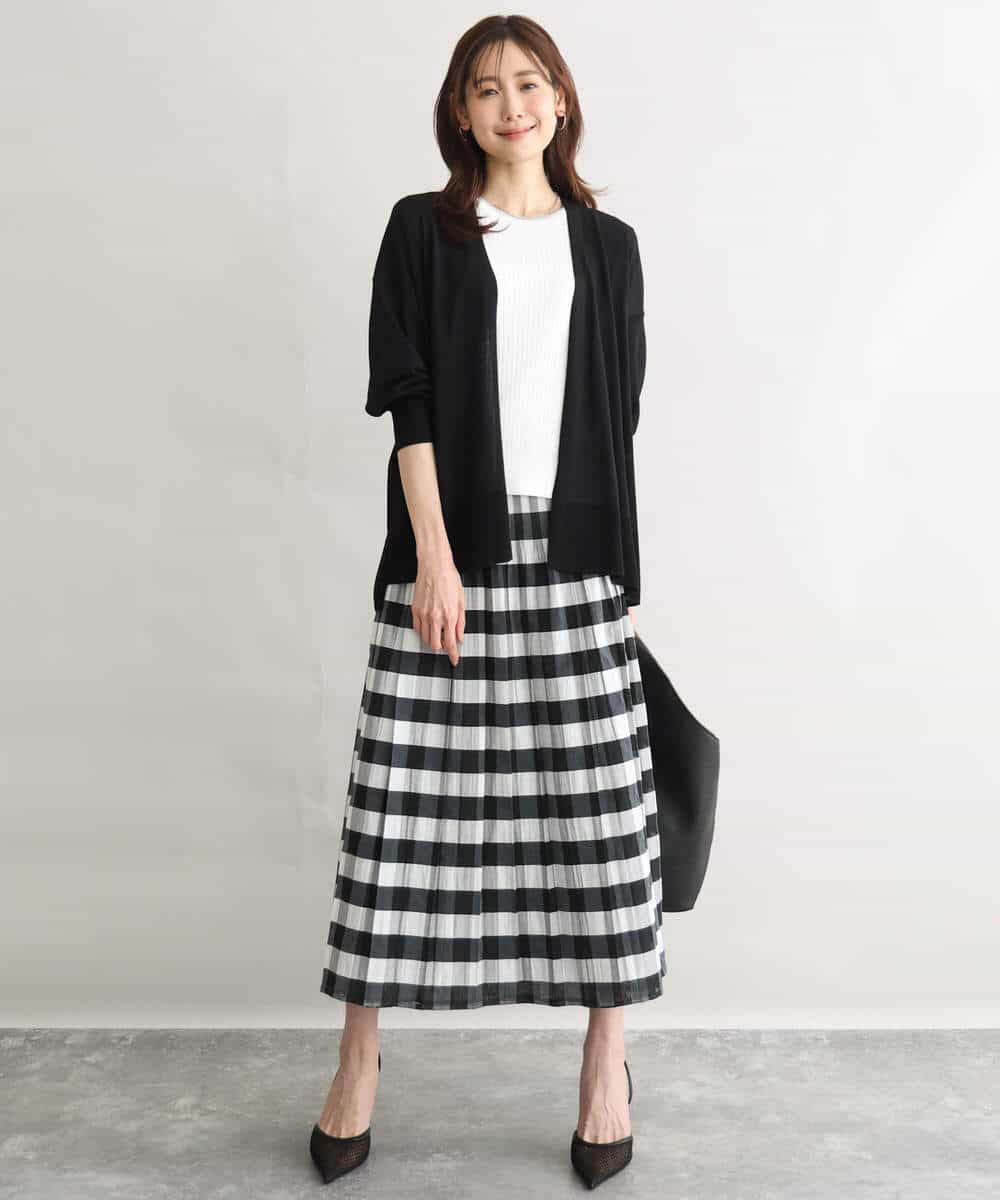 FKHGD52140 MK MICHEL KLEIN(MK ミッシェルクラン) [洗える]シアーチェックストライプ柄リバーシブルスカート ベージュ×ライトグレー