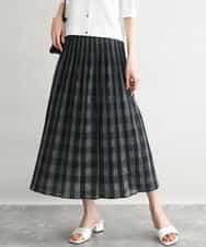 FKHGD52140 MK MICHEL KLEIN(MK ミッシェルクラン) [洗える]シアーチェックストライプ柄リバーシブルスカート ベージュ×ライトグレー