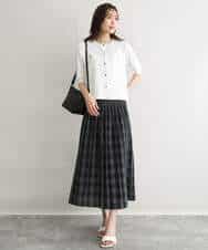 FKHGD52140 MK MICHEL KLEIN(MK ミッシェルクラン) [洗える]シアーチェックストライプ柄リバーシブルスカート ベージュ×ライトグレー