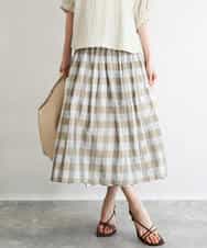 FKHGD52140 MK MICHEL KLEIN(MK ミッシェルクラン) [洗える]シアーチェックストライプ柄リバーシブルスカート ベージュ×ライトグレー