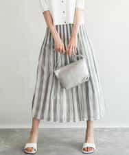 FKHGD52140 MK MICHEL KLEIN(MK ミッシェルクラン) [洗える]シアーチェックストライプ柄リバーシブルスカート ベージュ×ライトグレー