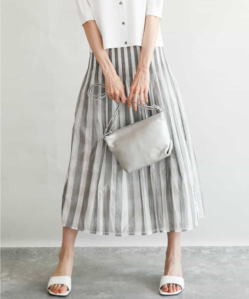 FKHGD52140 MK MICHEL KLEIN(MK ミッシェルクラン) [洗える]シアーチェックストライプ柄リバーシブルスカート ベージュ×ライトグレー