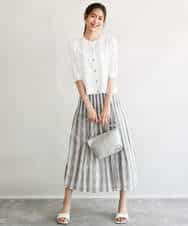 FKHGD52140 MK MICHEL KLEIN(MK ミッシェルクラン) [洗える]シアーチェックストライプ柄リバーシブルスカート ベージュ×ライトグレー