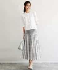 FKHGD52140 MK MICHEL KLEIN(MK ミッシェルクラン) [洗える]シアーチェックストライプ柄リバーシブルスカート ベージュ×ライトグレー