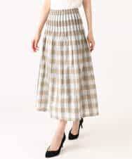 FKHGD52140 MK MICHEL KLEIN(MK ミッシェルクラン) [洗える]シアーチェックストライプ柄リバーシブルスカート ベージュ×ライトグレー