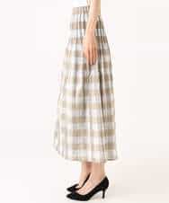 FKHGD52140 MK MICHEL KLEIN(MK ミッシェルクラン) [洗える]シアーチェックストライプ柄リバーシブルスカート ベージュ×ライトグレー