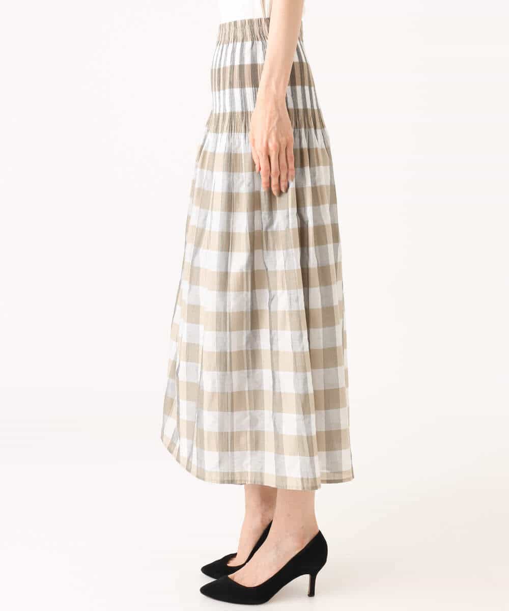 FKHGD52140 MK MICHEL KLEIN(MK ミッシェルクラン) [洗える]シアーチェックストライプ柄リバーシブルスカート ベージュ×ライトグレー