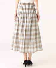 FKHGD52140 MK MICHEL KLEIN(MK ミッシェルクラン) [洗える]シアーチェックストライプ柄リバーシブルスカート ベージュ×ライトグレー