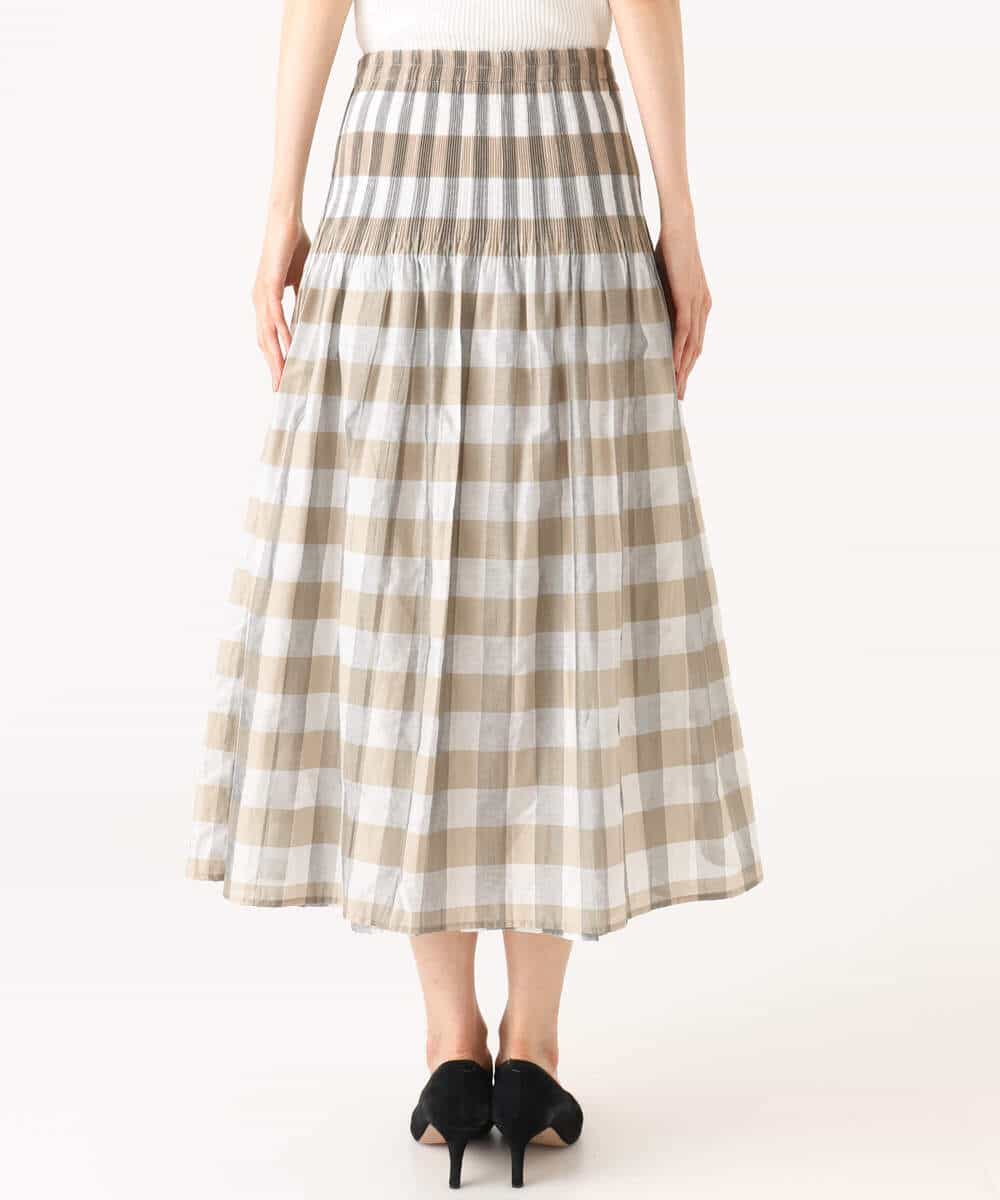 FKHGD52140 MK MICHEL KLEIN(MK ミッシェルクラン) [洗える]シアーチェックストライプ柄リバーシブルスカート ベージュ×ライトグレー