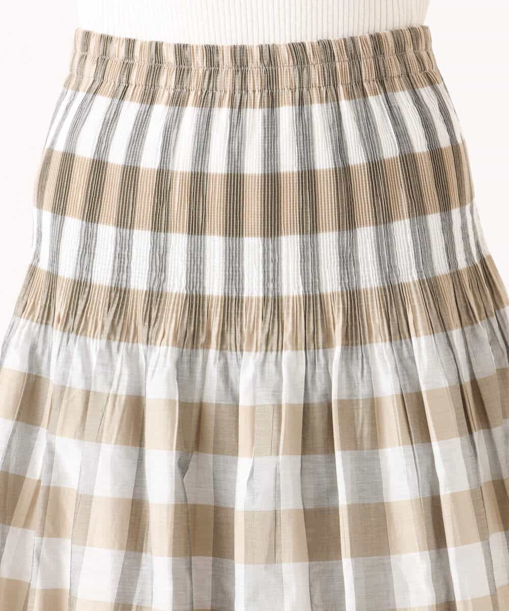 FKHGD52140 MK MICHEL KLEIN(MK ミッシェルクラン) [洗える]シアーチェックストライプ柄リバーシブルスカート ベージュ×ライトグレー