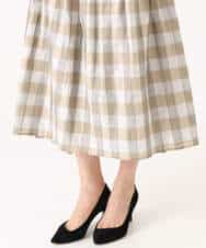 FKHGD52140 MK MICHEL KLEIN(MK ミッシェルクラン) [洗える]シアーチェックストライプ柄リバーシブルスカート ベージュ×ライトグレー