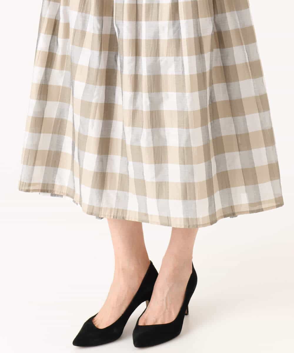 FKHGD52140 MK MICHEL KLEIN(MK ミッシェルクラン) [洗える]シアーチェックストライプ柄リバーシブルスカート ベージュ×ライトグレー