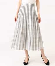 FKHGD52140 MK MICHEL KLEIN(MK ミッシェルクラン) [洗える]シアーチェックストライプ柄リバーシブルスカート ベージュ×ライトグレー