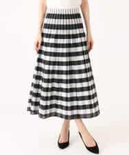 FKHGD52140 MK MICHEL KLEIN(MK ミッシェルクラン) [洗える]シアーチェックストライプ柄リバーシブルスカート ベージュ×ライトグレー