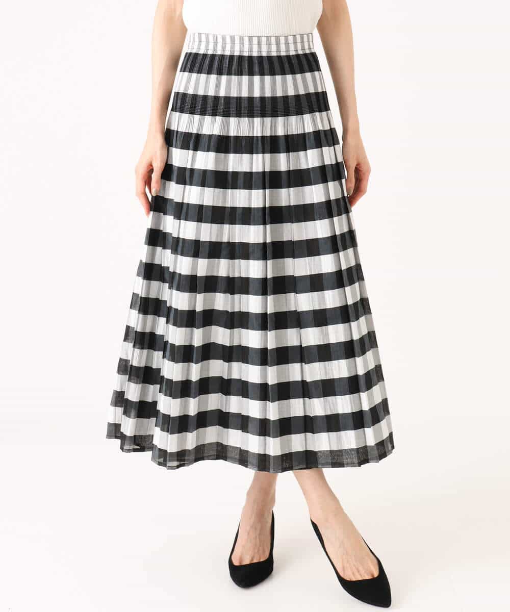 FKHGD52140 MK MICHEL KLEIN(MK ミッシェルクラン) [洗える]シアーチェックストライプ柄リバーシブルスカート ベージュ×ライトグレー