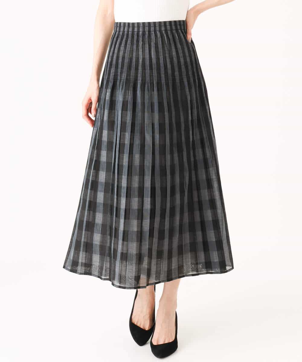 FKHGD52140 MK MICHEL KLEIN(MK ミッシェルクラン) [洗える]シアーチェックストライプ柄リバーシブルスカート ベージュ×ライトグレー