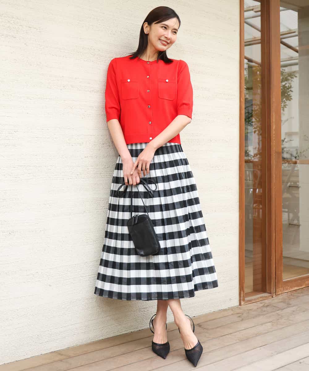 FKHGD52140 MK MICHEL KLEIN(MK ミッシェルクラン) [洗える]シアーチェックストライプ柄リバーシブルスカート ベージュ×ライトグレー