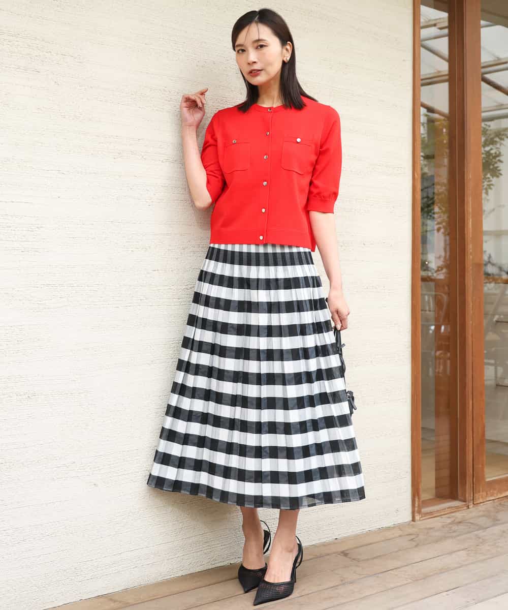 FKHGD52140 MK MICHEL KLEIN(MK ミッシェルクラン) [洗える]シアーチェックストライプ柄リバーシブルスカート ベージュ×ライトグレー