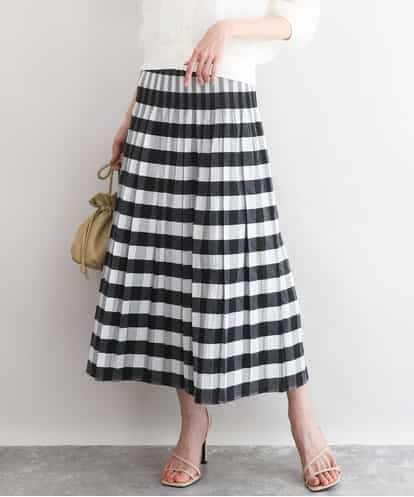 FKHGD52140 MK MICHEL KLEIN [洗える]シアーチェックストライプ柄リバーシブルスカート