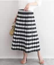 FKHGD52140 MK MICHEL KLEIN(MK ミッシェルクラン) [洗える]シアーチェックストライプ柄リバーシブルスカート ブラック×ダークグレー