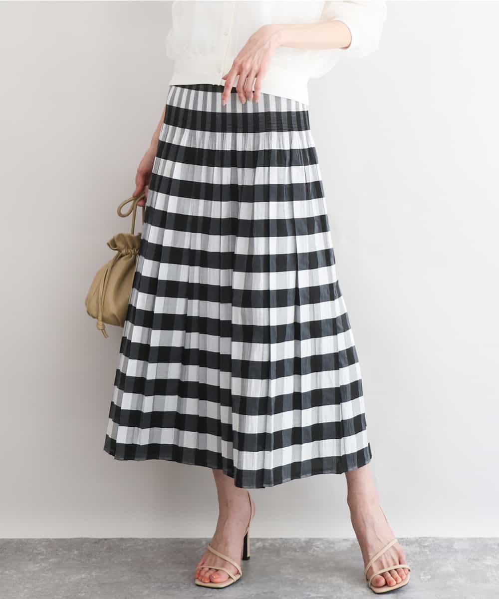 FKHGD52140 MK MICHEL KLEIN(MK ミッシェルクラン) [洗える]シアーチェックストライプ柄リバーシブルスカート ブラック×ダークグレー