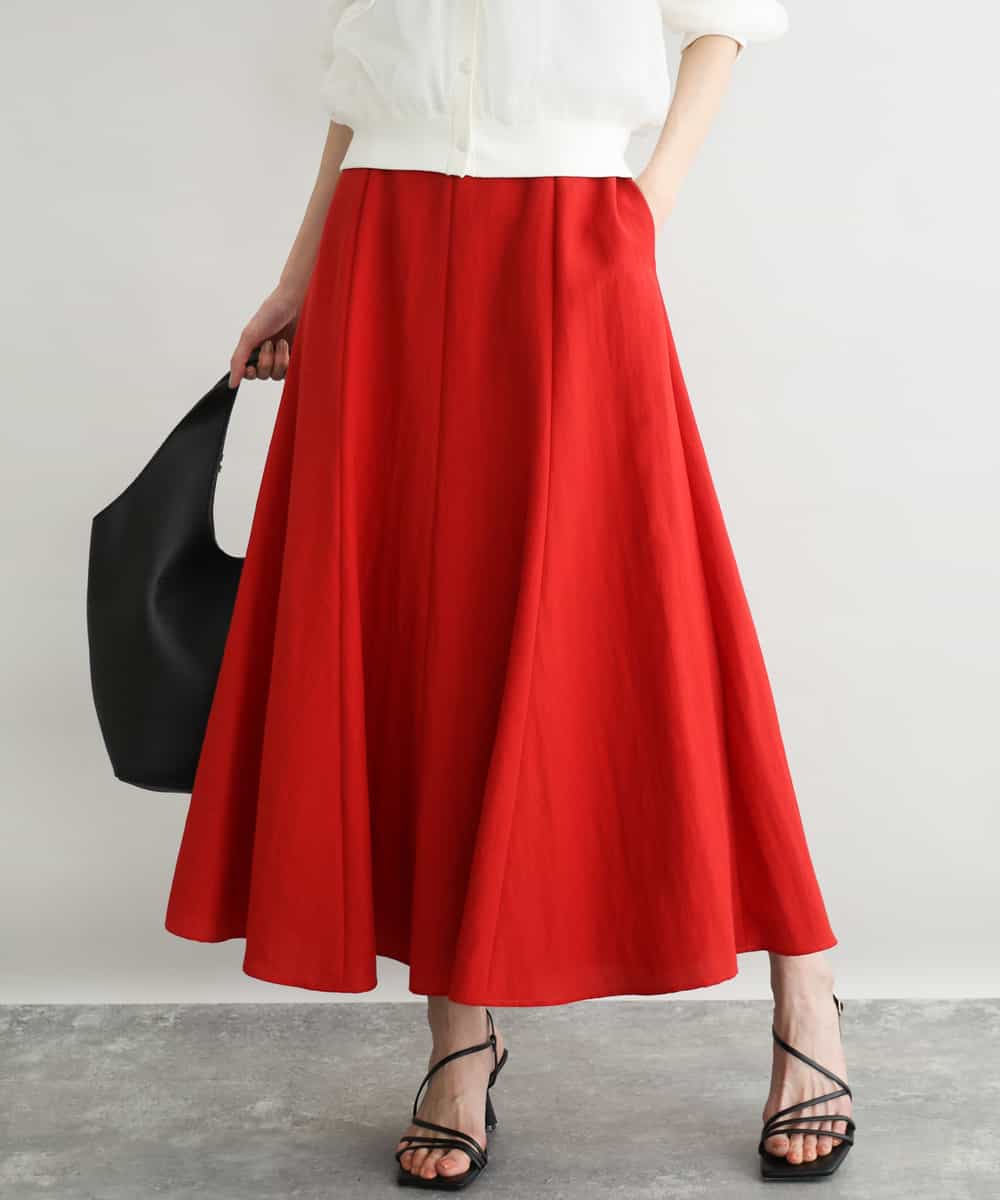 FKHGD55170 MK MICHEL KLEIN(MK ミッシェルクラン) [UVカット/洗える]リネン混フレアースカート レッド