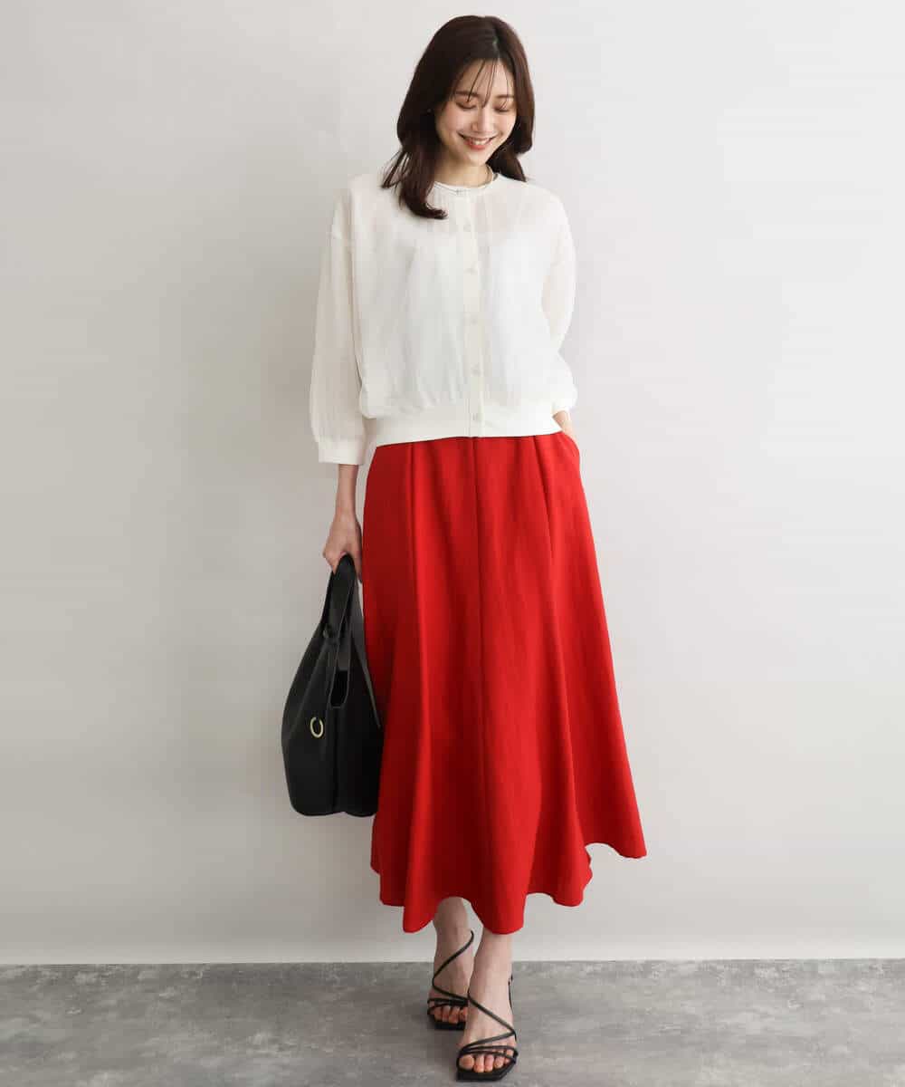 FKHGD55170 MK MICHEL KLEIN(MK ミッシェルクラン) [UVカット/洗える]リネン混フレアースカート ベージュ