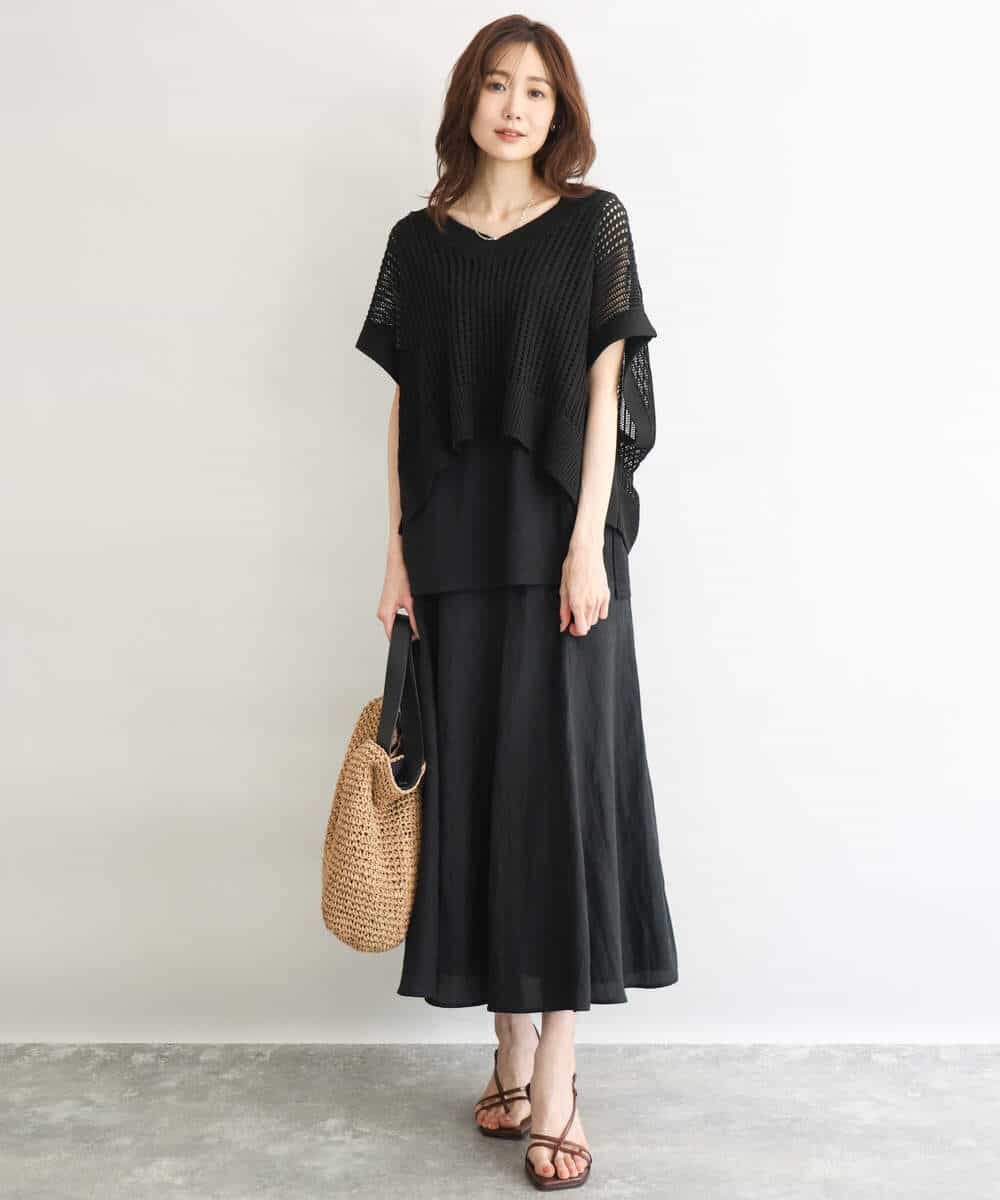 FKHGD55170 MK MICHEL KLEIN(MK ミッシェルクラン) [UVカット/洗える]リネン混フレアースカート ベージュ