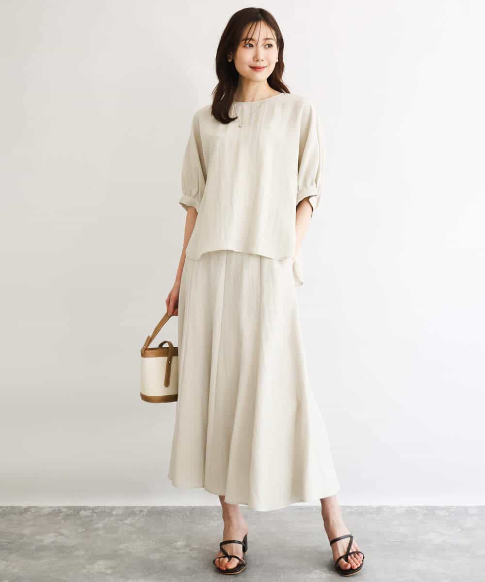 FKHGD55170 MK MICHEL KLEIN(MK ミッシェルクラン) [UVカット/洗える]リネン混フレアースカート ベージュ