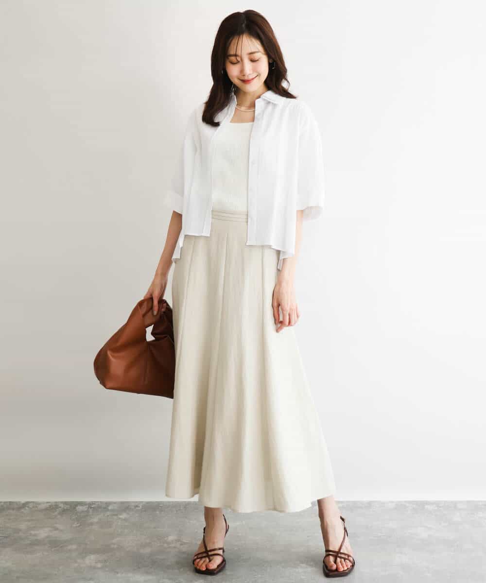 FKHGD55170 MK MICHEL KLEIN(MK ミッシェルクラン) [UVカット/洗える]リネン混フレアースカート ベージュ