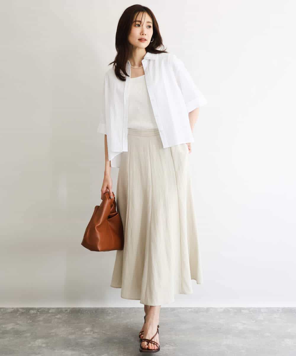 FKHGD55170 MK MICHEL KLEIN(MK ミッシェルクラン) [UVカット/洗える]リネン混フレアースカート ベージュ