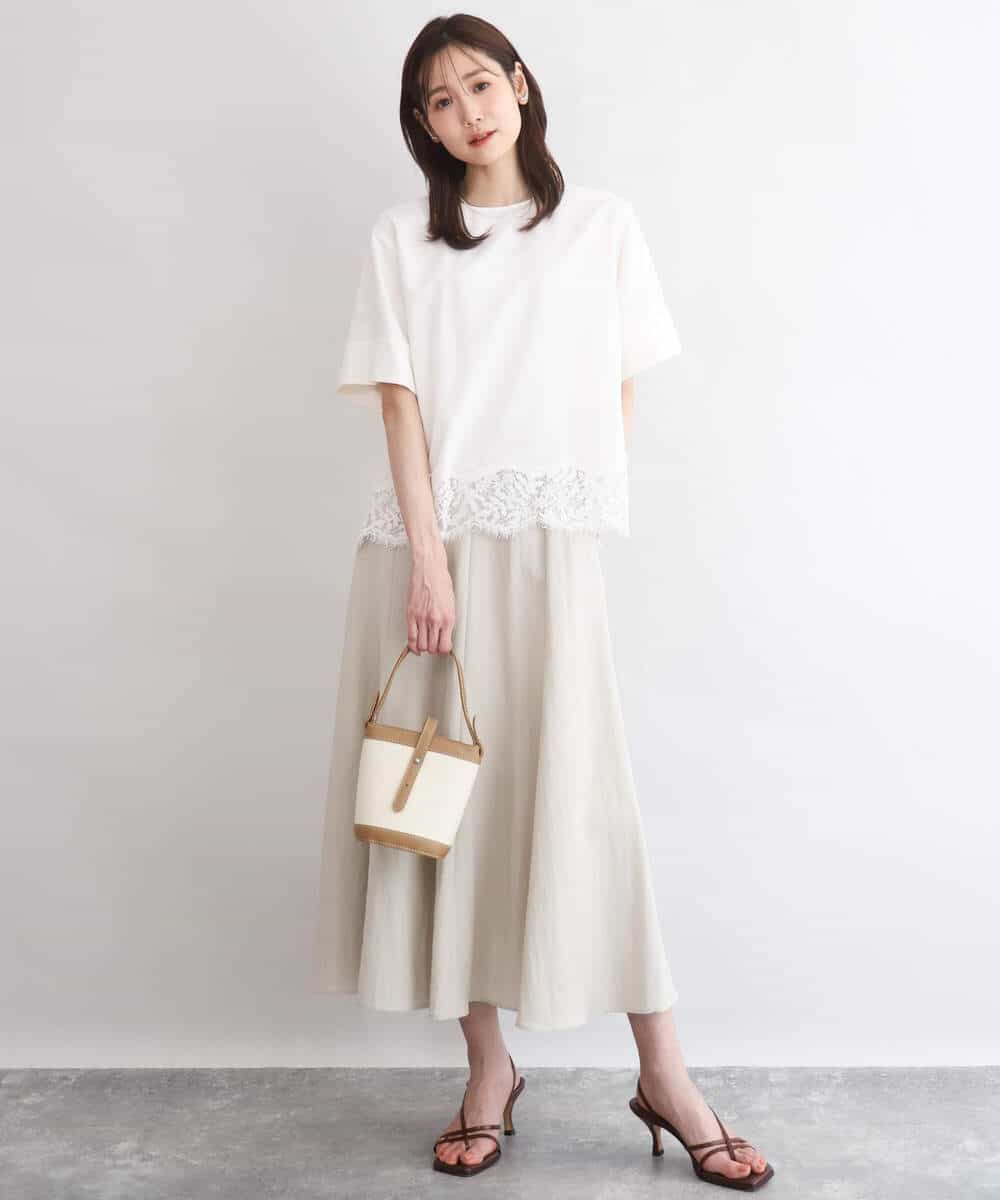 FKHGD55170 MK MICHEL KLEIN(MK ミッシェルクラン) [UVカット/洗える]リネン混フレアースカート ベージュ