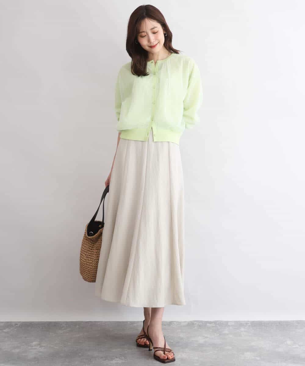 FKHGD55170 MK MICHEL KLEIN(MK ミッシェルクラン) [UVカット/洗える]リネン混フレアースカート ベージュ