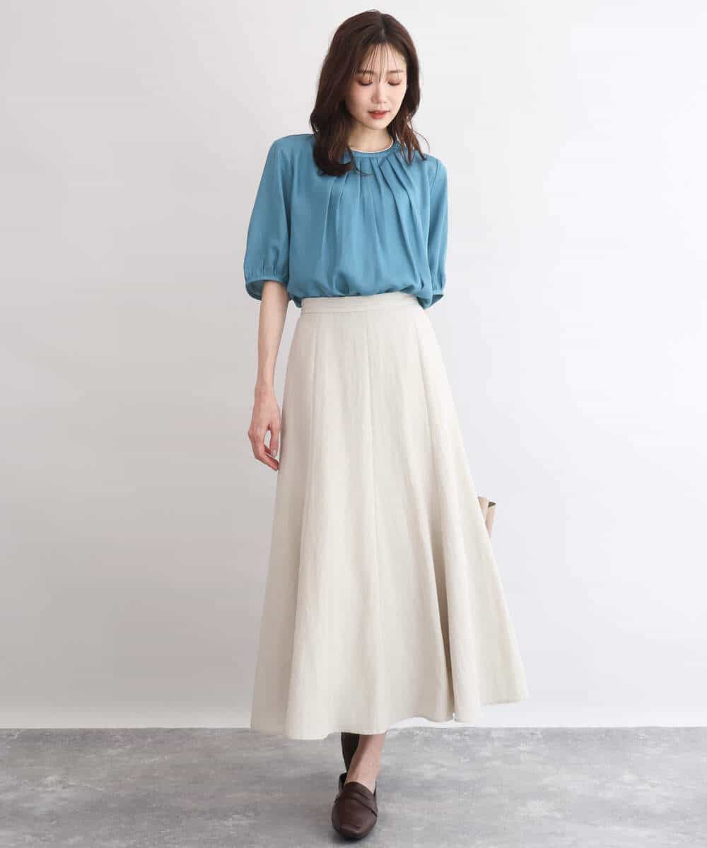 FKHGD55170 MK MICHEL KLEIN(MK ミッシェルクラン) [UVカット/洗える]リネン混フレアースカート ベージュ