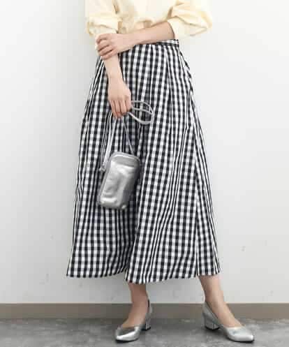 FKHGE27160 MK MICHEL KLEIN タックフレアスカート（ギンガムチェック）/洗える