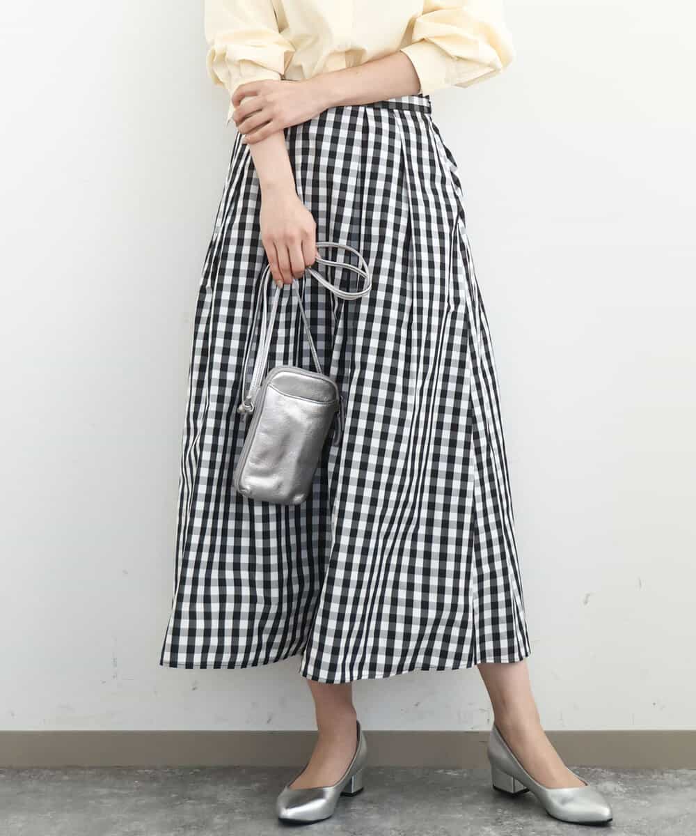 FKHGE27160 MK MICHEL KLEIN(MK ミッシェルクラン) タックフレアスカート（ギンガムチェック）/洗える ブラック