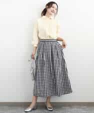FKHGE27160 MK MICHEL KLEIN(MK ミッシェルクラン) タックフレアスカート（ギンガムチェック）/洗える ブラック