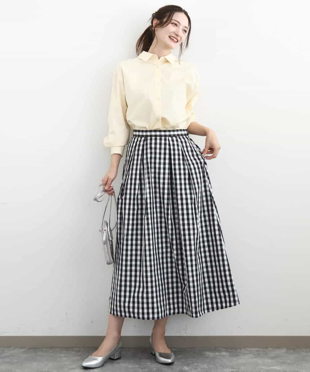 FKHGE27160 MK MICHEL KLEIN(MK ミッシェルクラン) タックフレアスカート（ギンガムチェック）/洗える ブラック