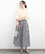 FKHGE27160 MK MICHEL KLEIN(MK ミッシェルクラン) タックフレアスカート（ギンガムチェック）/洗える ブラック