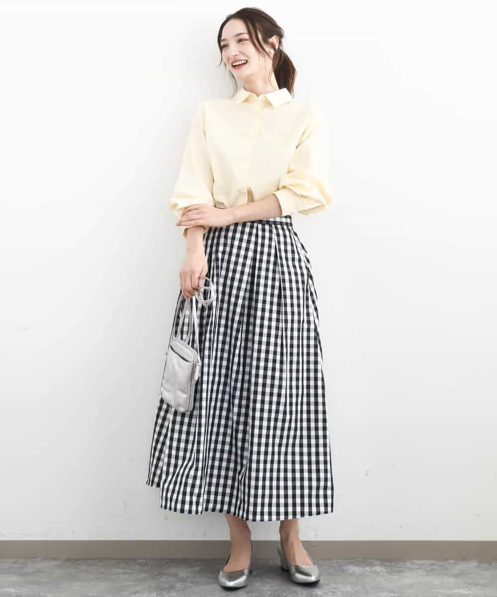 FKHGE27160 MK MICHEL KLEIN(MK ミッシェルクラン) タックフレアスカート（ギンガムチェック）/洗える ブラック