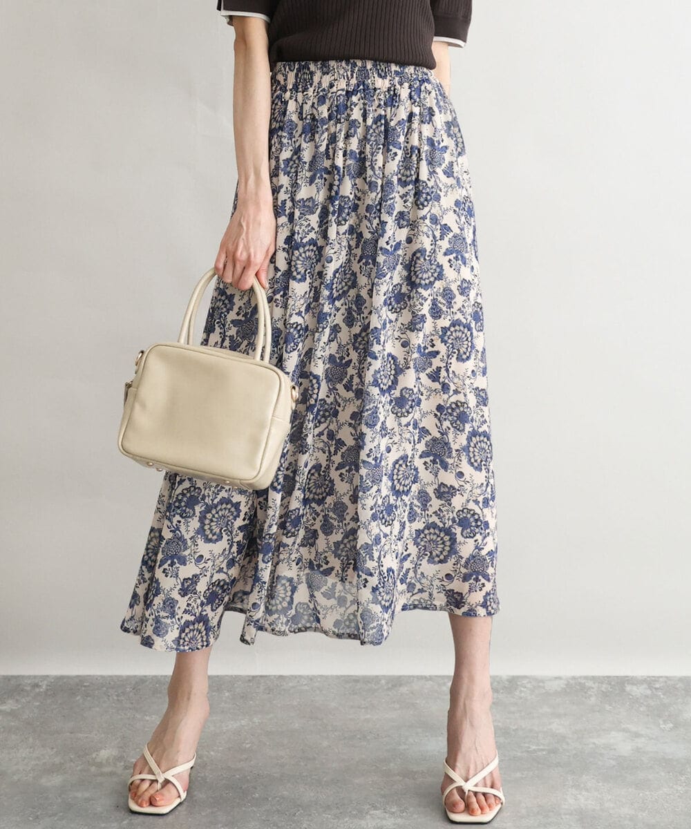 FKHGF05140 MK MICHEL KLEIN(MK ミッシェルクラン) [洗える]更紗プリント花柄シフォンスカート ベージュ