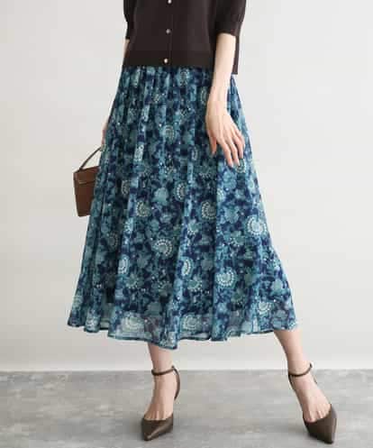 FKHGF05140 MK MICHEL KLEIN [洗える]更紗プリント花柄シフォンスカート